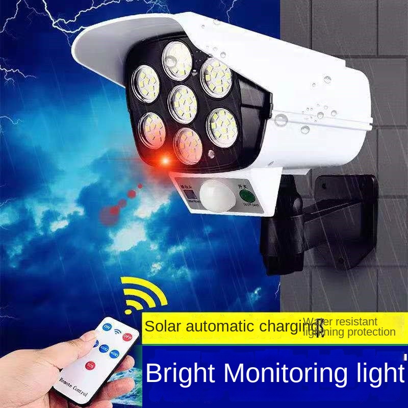 Home Security Flood Lights - ไฟสนามพลังแสงอาทิตย์เซ็นเซอร์การเคลื่อนไหวความปลอดภัยกล้องดัมมี่ไร้สายน้ำท่วม IP65กันน้ำ77หลอดไฟ LED 3โหมดสำหรับ Home Garden
