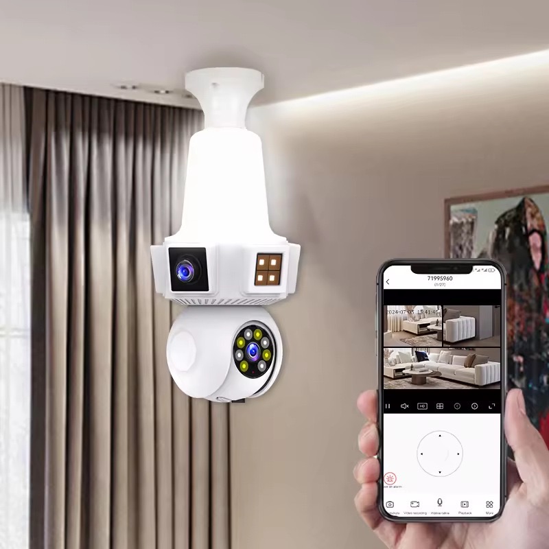 Home Security Flood Lights - 6MP V380pro APP Dual เลนส์สี E27