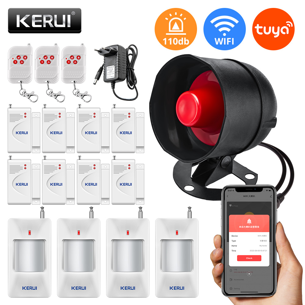 Sim Gsm Alarm - Kerui Tuya ไซเรนความปลอดภัยในบ้านลำโพง WiFi, ไซเรนเสียงสูงเดซิเบลระบบเตือนภัยกันขโมยพร้อมประตูหน้าต่างเซ็นเซอร์การเคลื่อนไหวสำหรับบ้าน