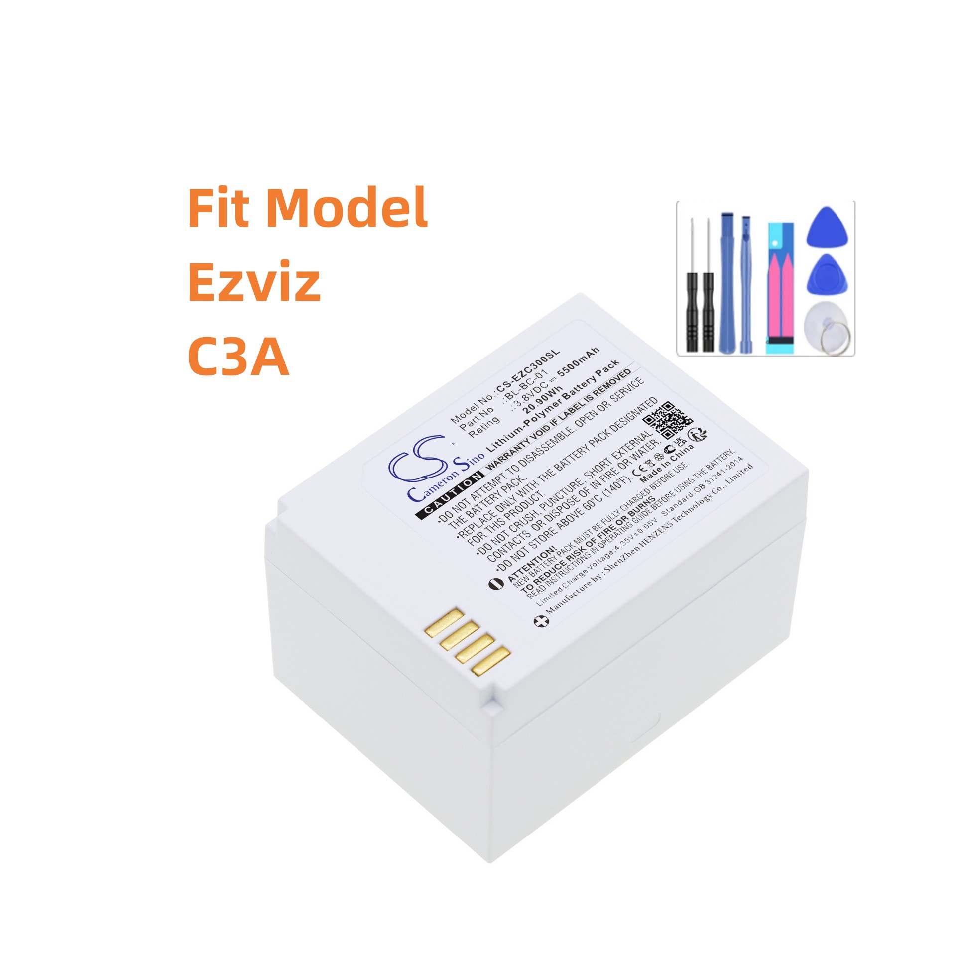 Home Security Battery Replacement - แบตเตอรี่ทดแทนสำหรับ Ezviz:BL-BC-01,C3A,กล้องรักษาความปลอดภัยภายในบ้าน-5500mAh/20.90Wh--Li-Polymer--3.80V